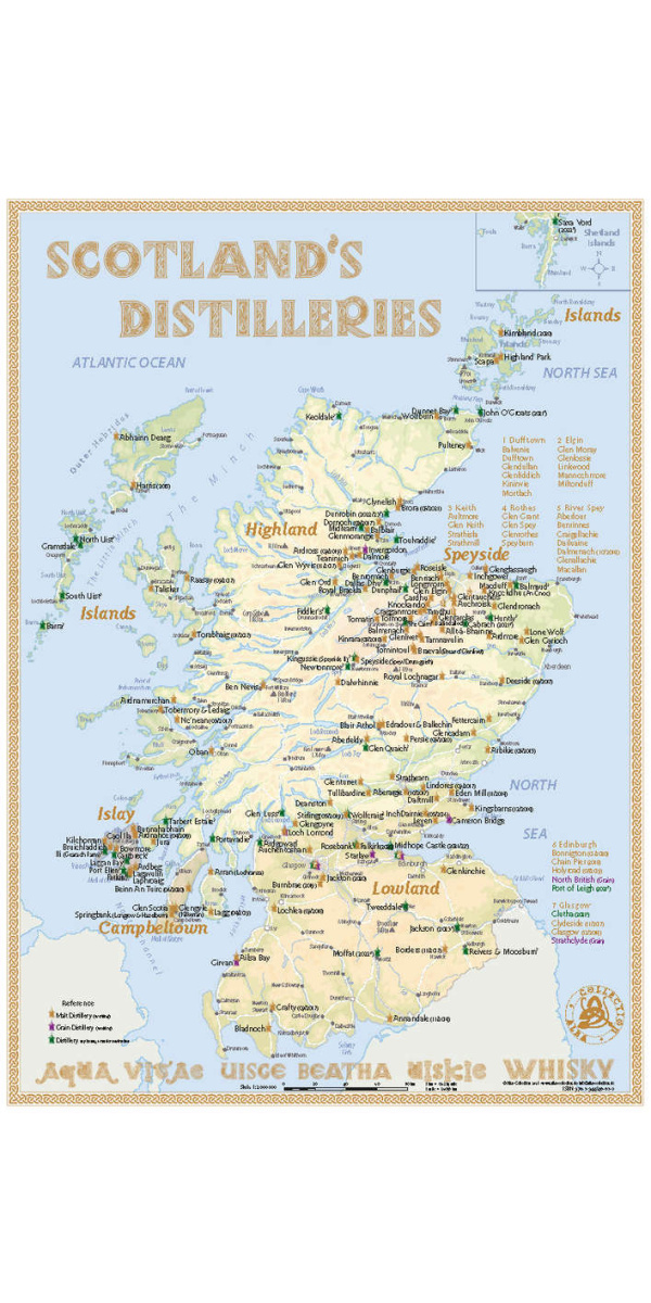 Scotland's Distilleries Whisky Map (Premium Edition) - The Oak Barrel