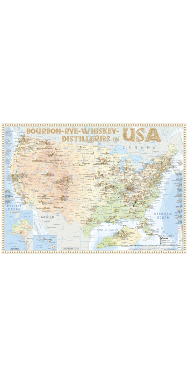 USA Distilleries Bourbon, Rye, Whiskey Map (Standard Edition) - The Oak Barrel